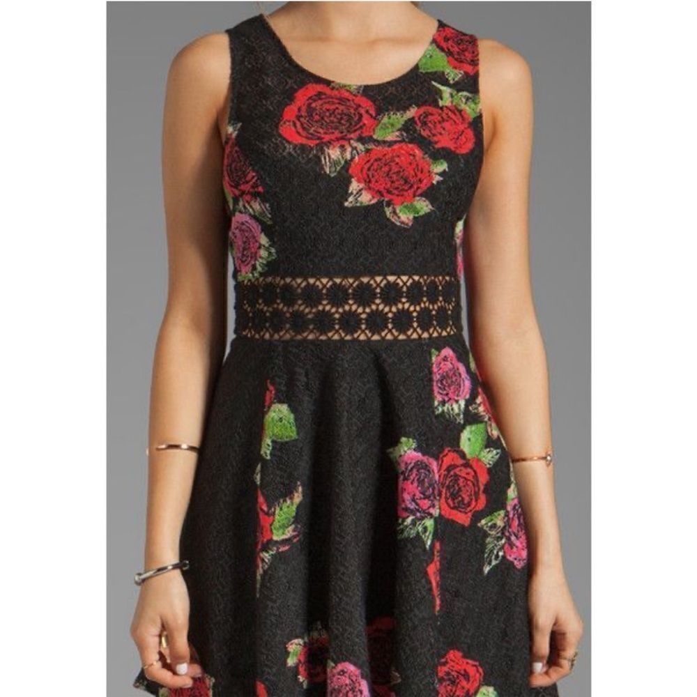 Free People Black Floral Lace Fit-and-Flare Dress